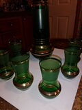 Vintage 20th Century Green and Gold Glass Decanter Set Mid Century - 1960's