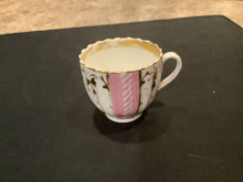 white, pink and gold teacup with saucer, again