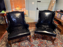 Mid-Century Pair of Leather Wingback Chairs