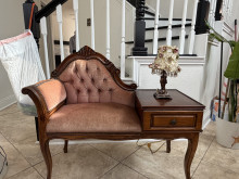 vintage telephone bench / gossip bench (chairside table) in French Provincial / Louis style.