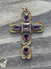 Antique pectoral cross in brass with amerhyst